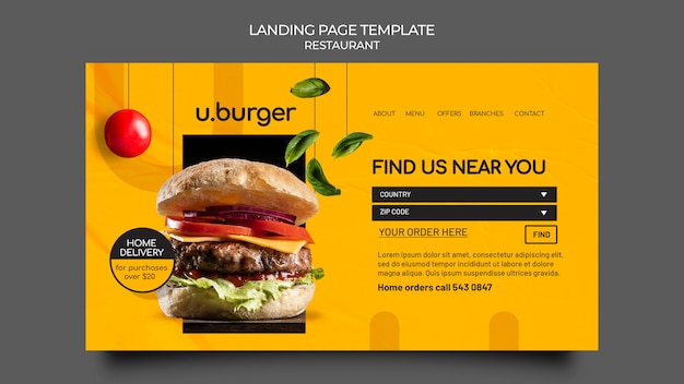 Burger restaurant web template free PSD download