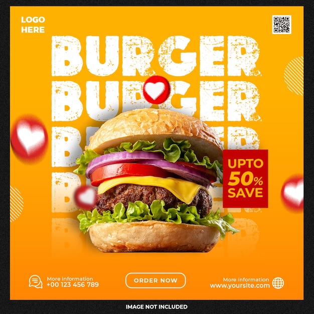 PSD gratuito modello di social media per hamburger