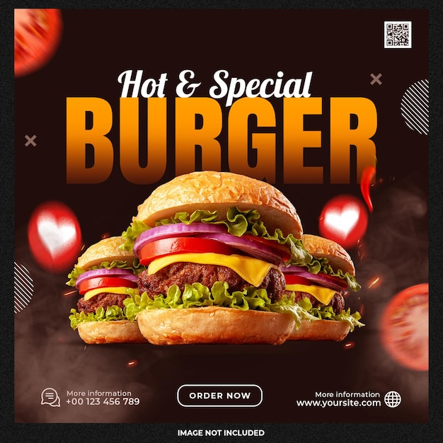 PSD gratuito modello di social media per hamburger