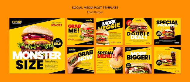 PSD gratuito burger offre post sui social media