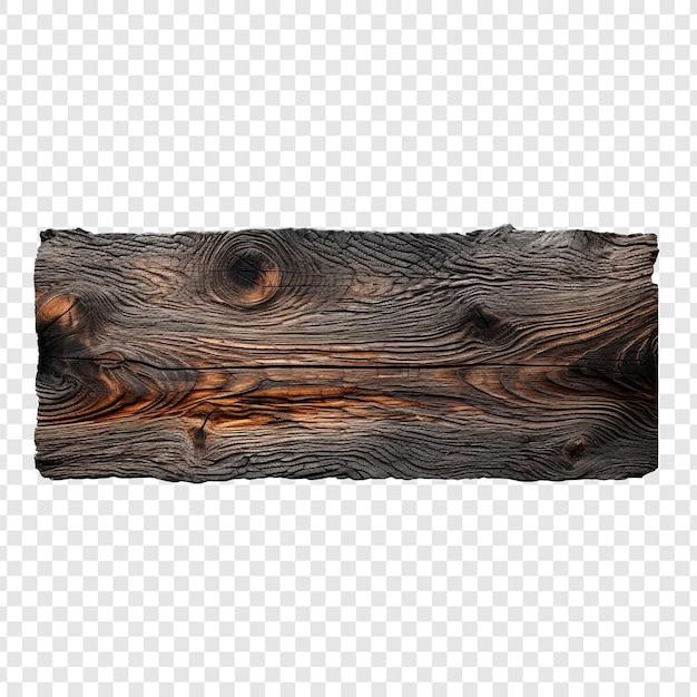 Free PSD burnt wooden plank isolated on transparent background