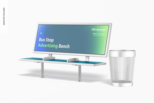 Bus Stop Advertising Bench With Trash Can Mockup