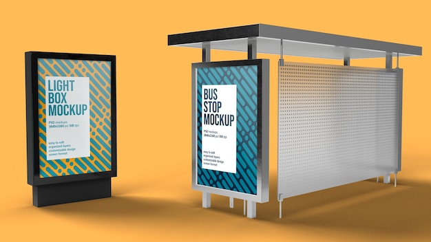 Bus stop and light box mockup design isolated