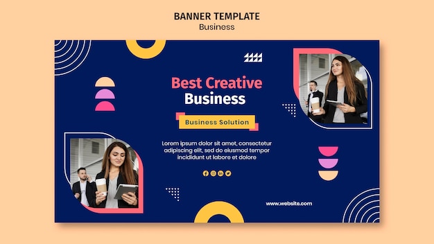 Free PSD business banner template with colorful shapes