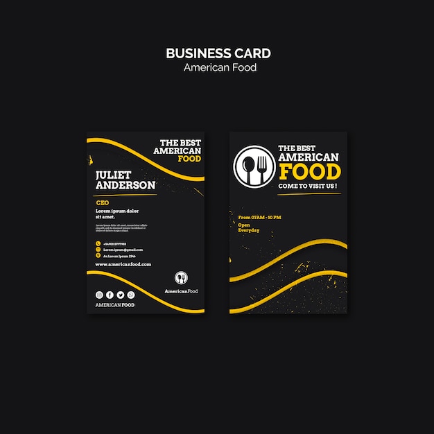 American Food Business Card Design – Free PSD Download