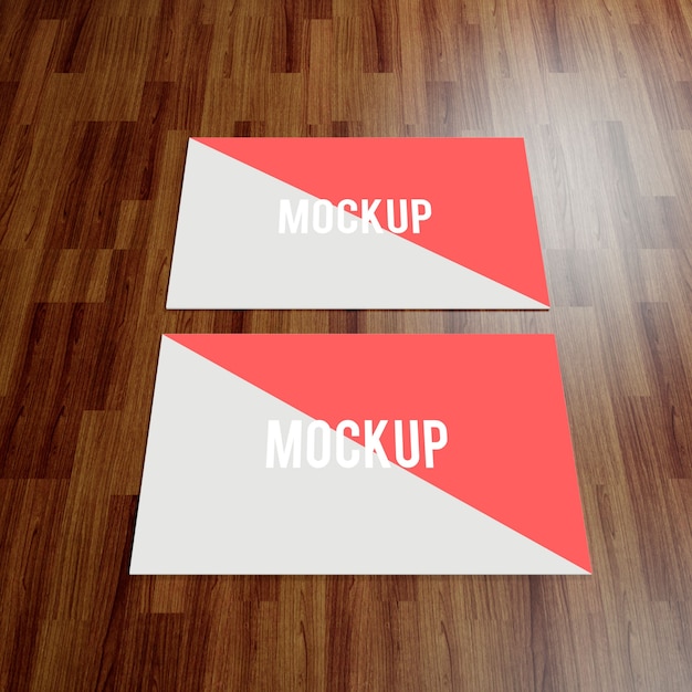 Business Card Mockup on Wooden Floor | Free PSD Template