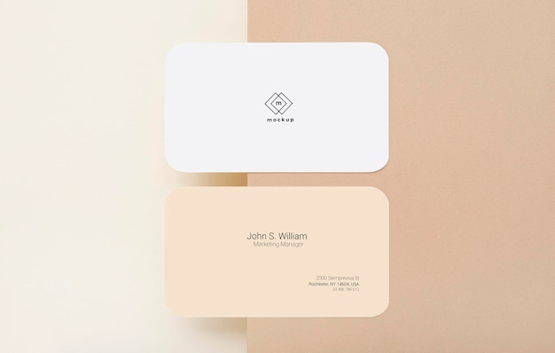 Business card mockup, front and back side, flat lay
