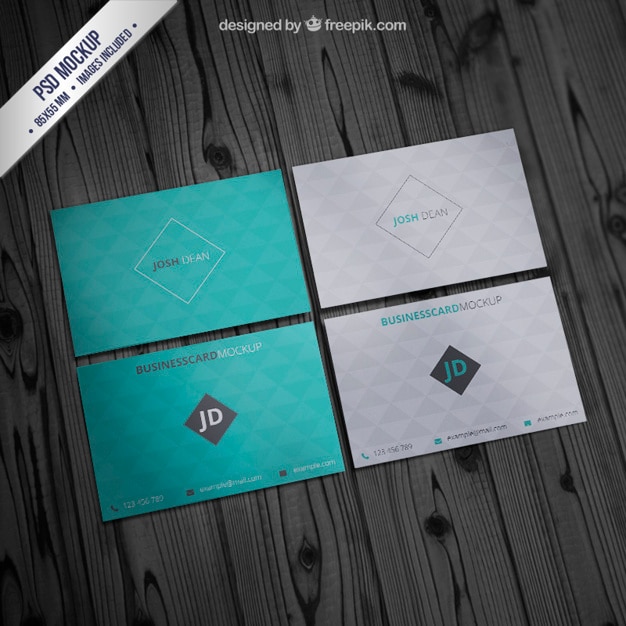 Free PSD business card mockup with geometric pattern