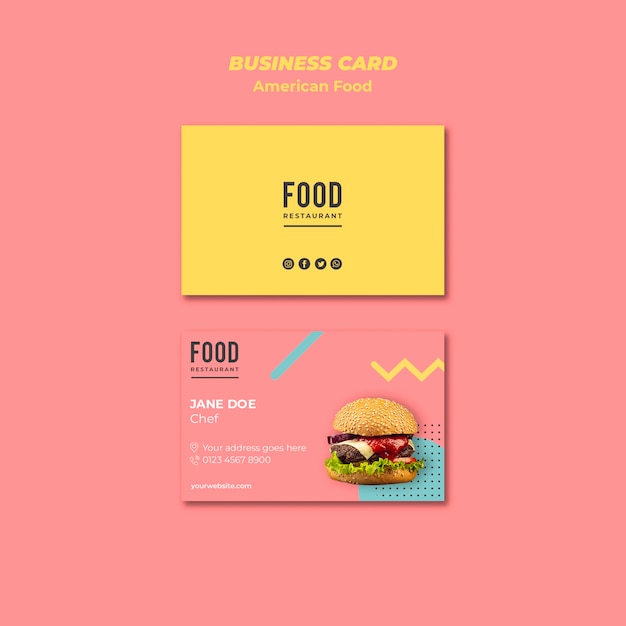 Business card template for american food with burger