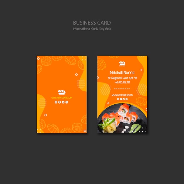 Бесплатный PSD Шаблон визитки для суши ресторана