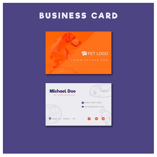 Free PSD business card template for pet care with dog