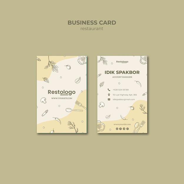 Business card template for restaurant