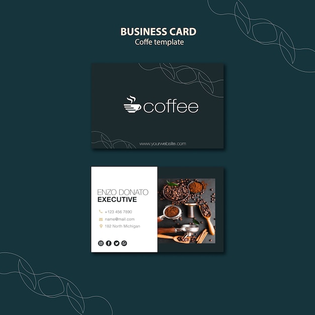 Business Card Template Theme with Coffee – Free PSD Download