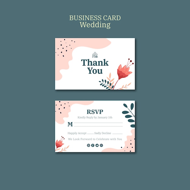 Free PSD business card template for wedding with flowers