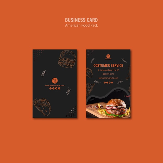 Бесплатный PSD Шаблон визитной карточки с американским дизайном еды