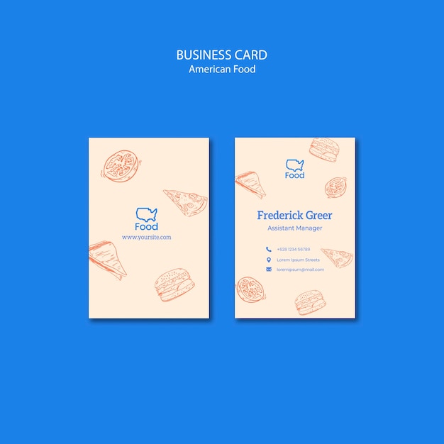 Business card template with american food