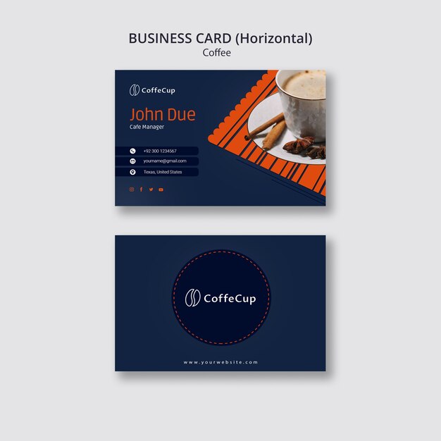 Шаблон визитной карточки с концепцией кофе