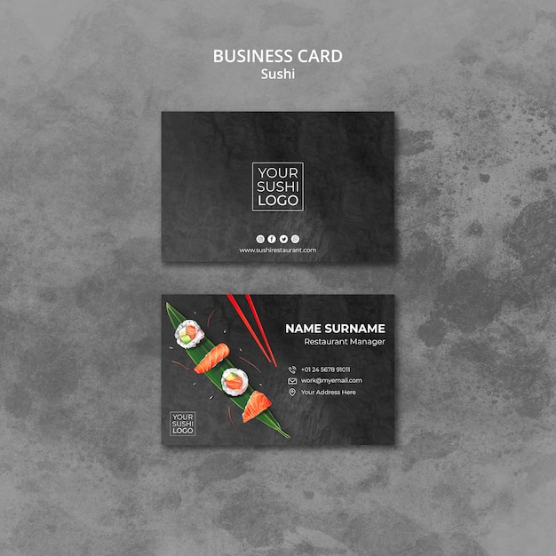 Free PSD business card template with sushi day