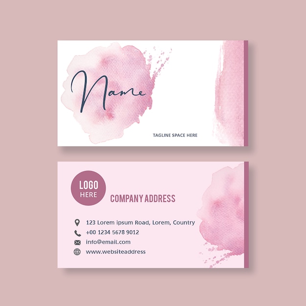 Business card template with watercolor brustrokes