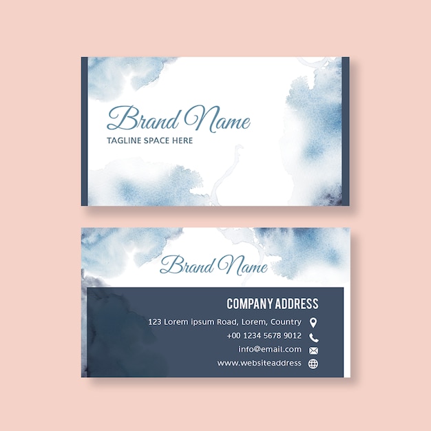 Business card template with watercolor brustrokes