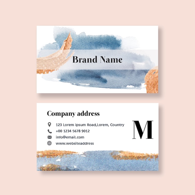 Free PSD business card template with watercolor brustrokes