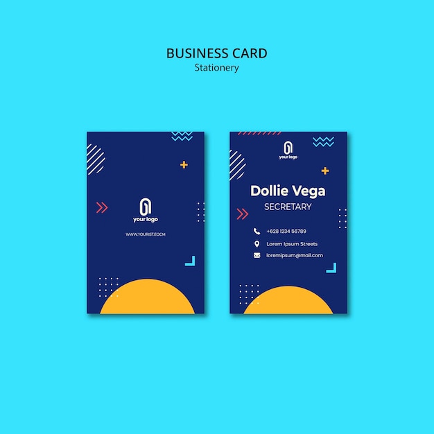 Business card with blue design and memphis