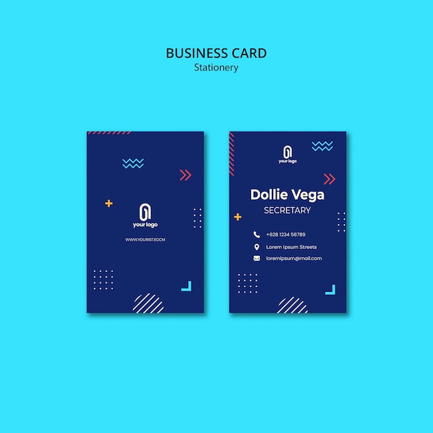 Business card with blue design and shapes