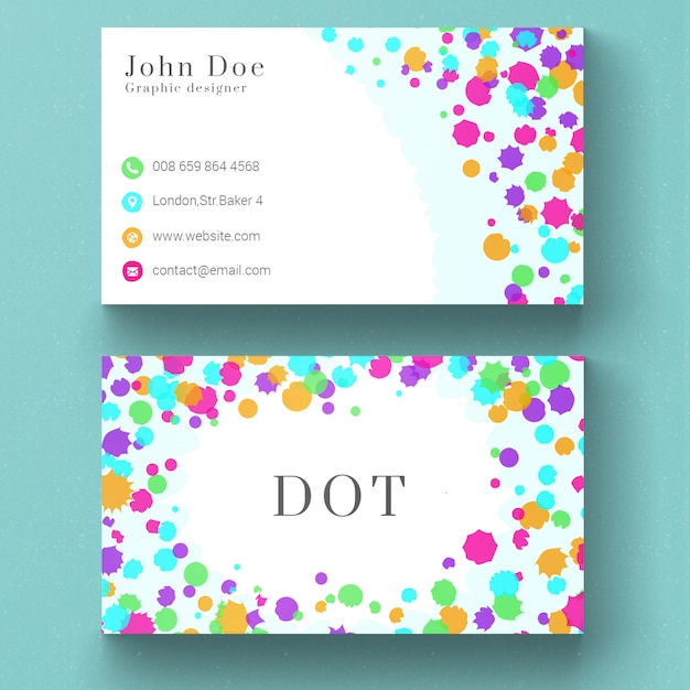 Business card with colored dots