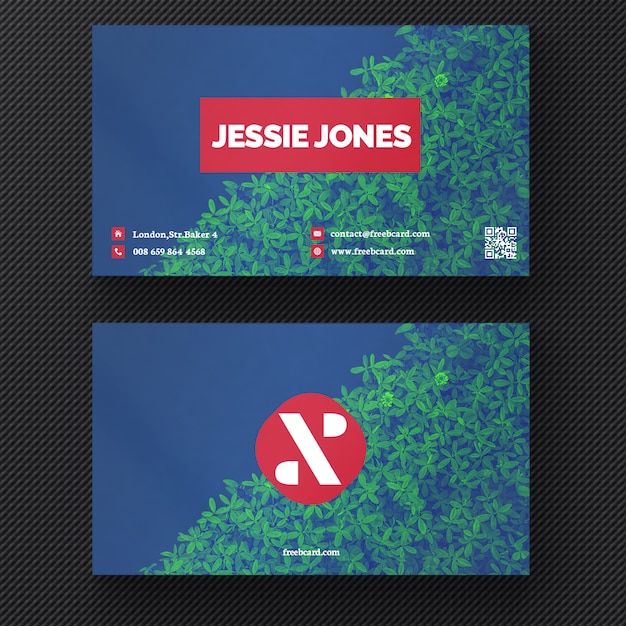 Free PSD business card with a plant background
