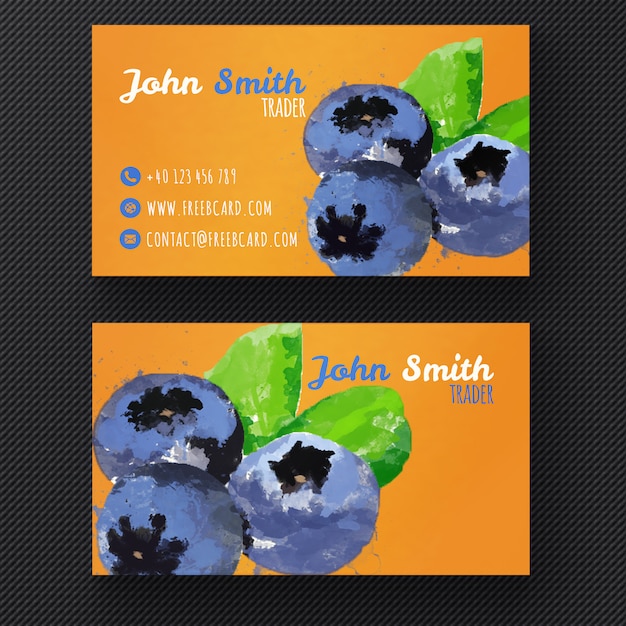 Free PSD business card with watercolor fruits