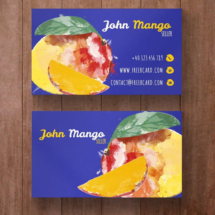 Free PSD business card with a watercolor mango