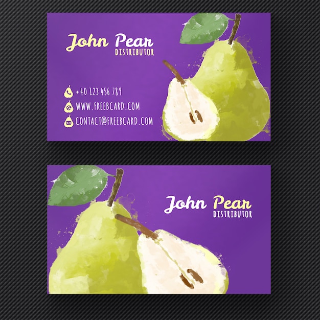 Free PSD business card with watercolor pears