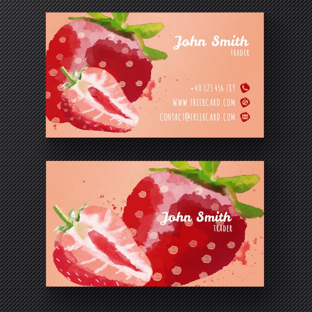 Business card with watercolor strawberries