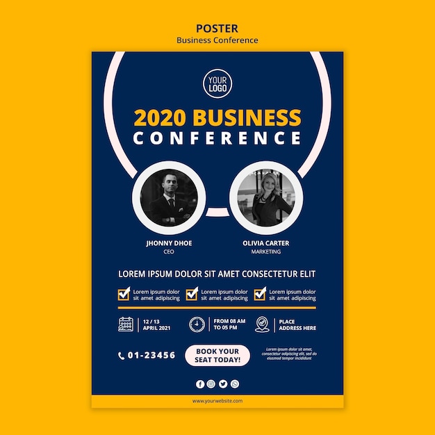 Бесплатный PSD Шаблон плаката концепции бизнес-конференции