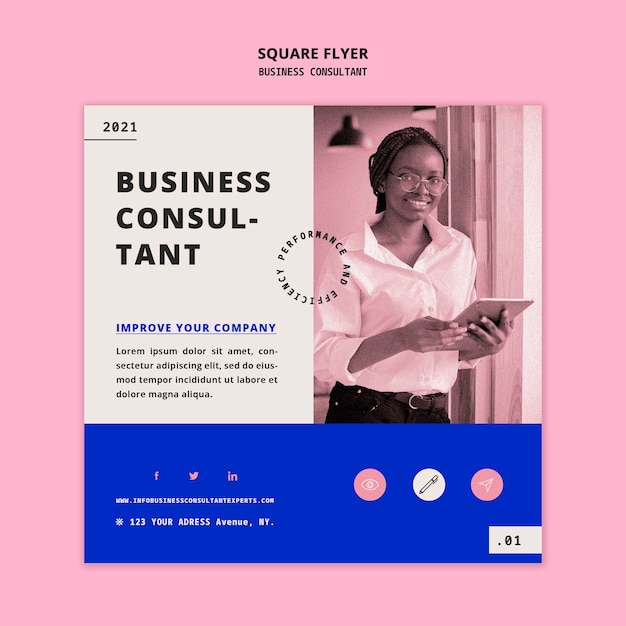 Business document square flyer design template