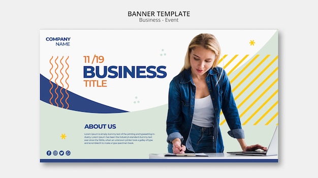 Free PSD business event banner concept with woman working