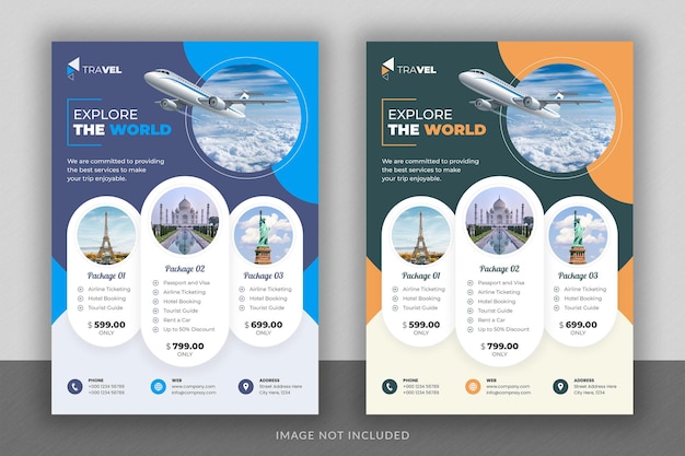 Business flyer design and brochure cover page template for travel agency