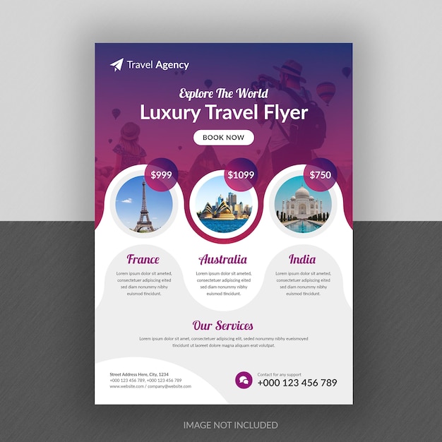 Business flyer design and brochure cover page template for travel agency