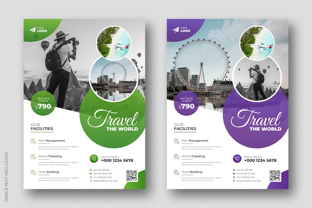 Business flyer design and brochure cover page template for travel agency