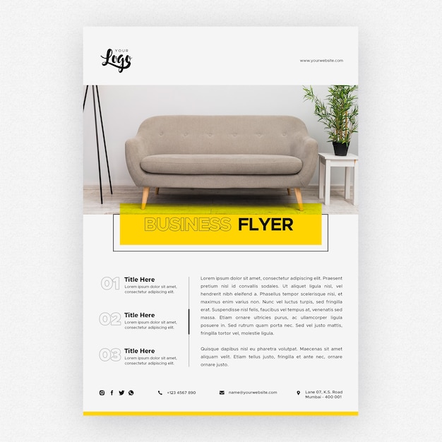 Free PSD business flyer template with couch in living room