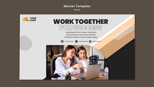 Free PSD business horizontal banner with photo