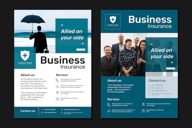 Business insurance template psd with editable text set