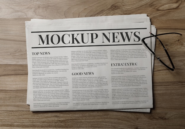 Business newspaper mockup template with glasses