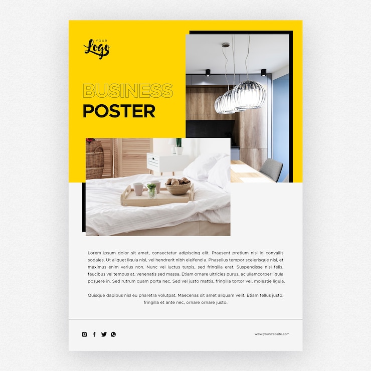 Free PSD business poster template with bedroom home decor