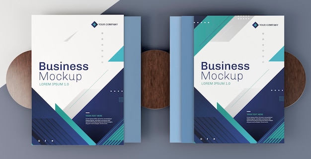 Business stationery mock-up arrangement cover books