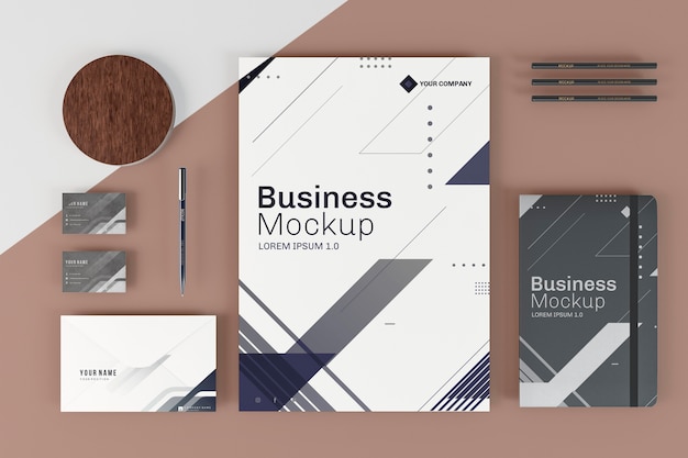 Business stationery mock-up arrangement top view