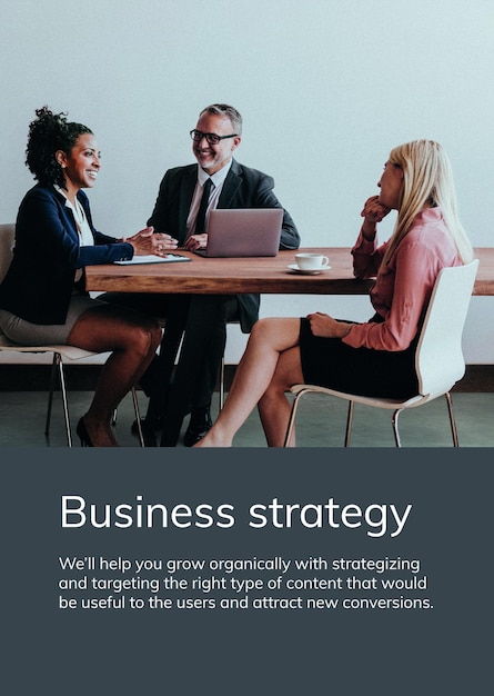 Business strategy poster template psd people in a meeting