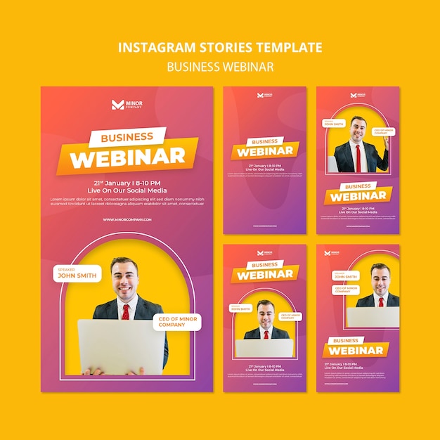 PSD gratuito modello di storie di instagram per webinar aziendale