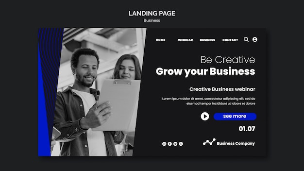 Free PSD business webinar landing page template