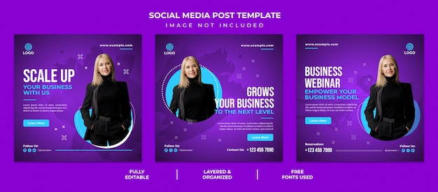 Business webinar social media post template bundle. customizable photoshop template.